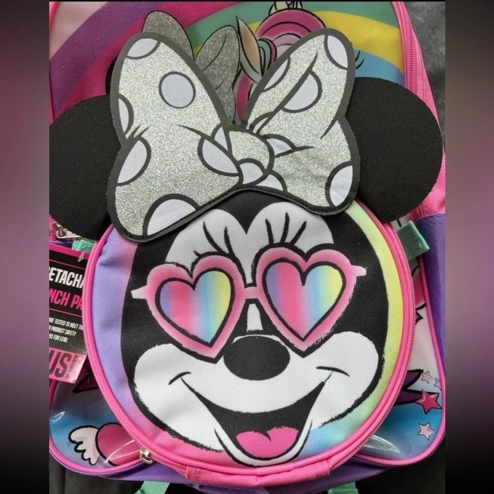 Disney Kids Backpack with Detachable Lunch Pack - Pink & Purple w/ 25 Stickers